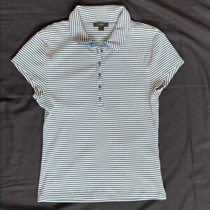 J. Crew Blue and White Striped Rib Knit Polo Shirt